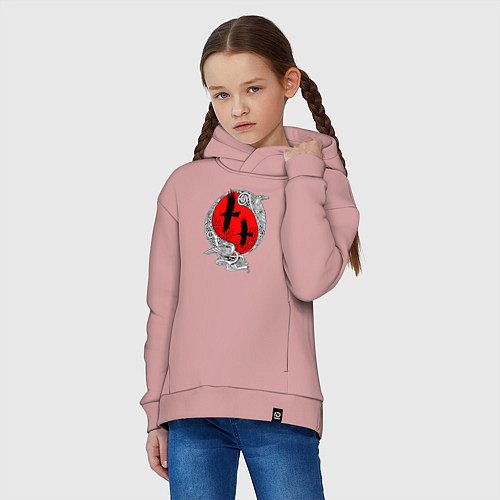 Детское худи оверсайз Вороны Одина - кельтский узор / Пыльно-розовый – фото 3