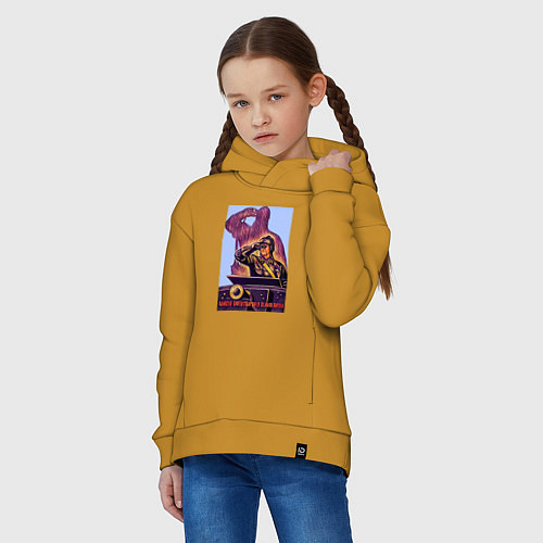 Детское худи оверсайз Воин на страже / Горчичный – фото 3