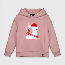 Толстовка оверсайз детская Лама в шапочке и шарфе, цвет: пыльно-розовый