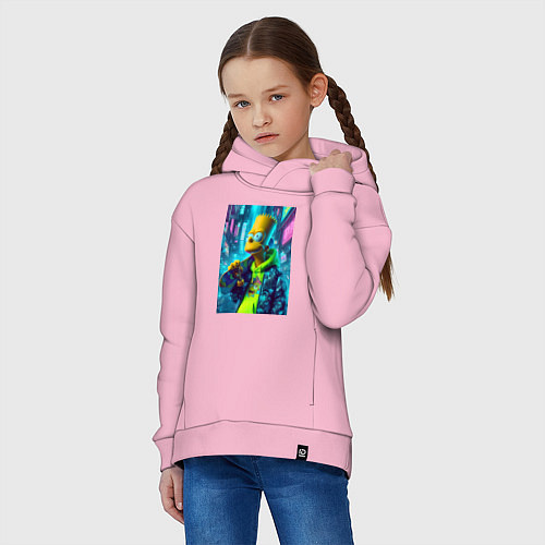 Детское худи оверсайз Барт Симпсон со скейтбордом - нейросеть / Светло-розовый – фото 3