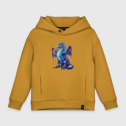Толстовка оверсайз детская Синий новогодний дракон, цвет: горчичный