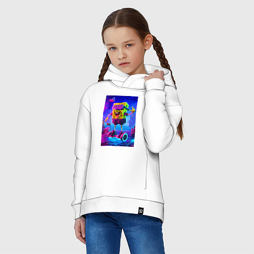 Детское худи оверсайз Sponge Bob on a gyro scooter - ai art / Белый – фото 3