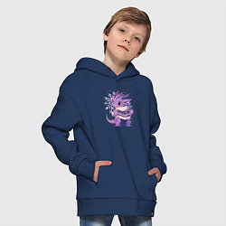 Толстовка оверсайз детская Фиолетовый дракон в свитере, цвет: тёмно-синий — фото 2