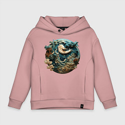 Толстовка оверсайз детская Китайский дракон в круге, цвет: пыльно-розовый