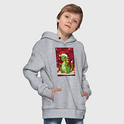 Толстовка оверсайз детская Рождественский дракон, цвет: меланж — фото 2