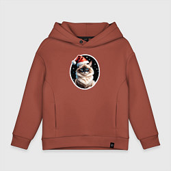 Толстовка оверсайз детская Кот породы Рэгдолл в новогодней шапке, цвет: кирпичный