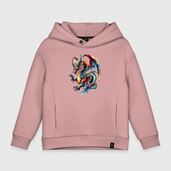 Толстовка оверсайз детская Japanese dragon - sketch watercolor, цвет: пыльно-розовый