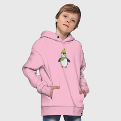 Толстовка оверсайз детская Весёлый пингвин в шапке, цвет: светло-розовый — фото 2