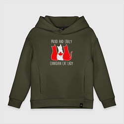 Толстовка оверсайз детская Гордый и сумасшедший канадский кошатник, цвет: хаки