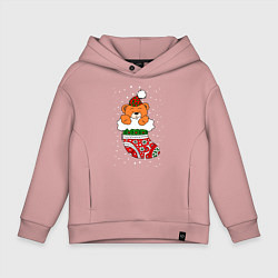 Толстовка оверсайз детская Игрушечный мишка в носке, цвет: пыльно-розовый