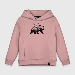 Толстовка оверсайз детская Силуэт тайги в медведе, цвет: пыльно-розовый
