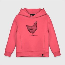 Толстовка оверсайз детская Курица, цвет: коралловый