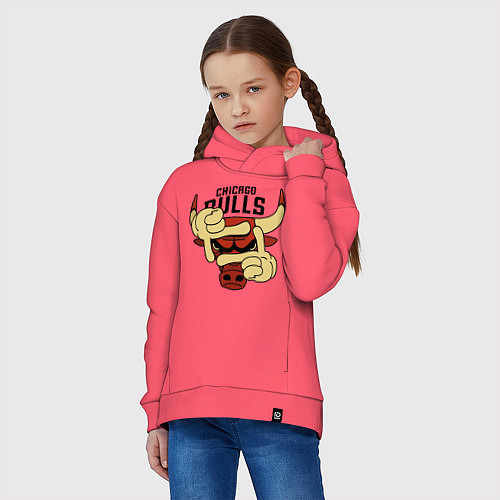 Детское худи оверсайз Bulls logo with hands / Коралловый – фото 3
