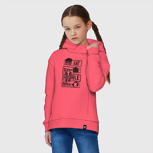 Детское худи оверсайз Eat sleep hardstyle / Коралловый – фото 3
