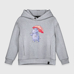 Толстовка оверсайз детская Мультяшный бегемот с зонтом, цвет: меланж