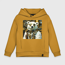 Толстовка оверсайз детская Северный медведь воин в очках в стиле стимпанк, цвет: горчичный