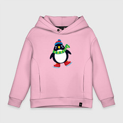 Толстовка оверсайз детская Пингвин на коньках, цвет: светло-розовый