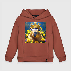 Толстовка оверсайз детская Мем капибара царь на троне и желтые цветы, цвет: кирпичный