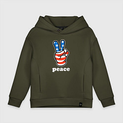 Толстовка оверсайз детская USA peace, цвет: хаки