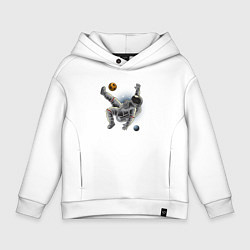Толстовка оверсайз детская Космонавт играет в футбол, цвет: белый