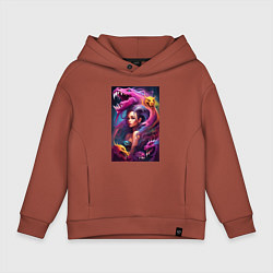 Толстовка оверсайз детская Ведьма и оборотни - хэллоуин нейросеть, цвет: кирпичный