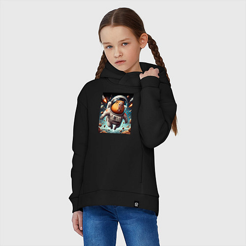Детское худи оверсайз Capybara is a brave cosmonaut / Черный – фото 3