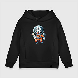 Толстовка оверсайз детская Dalmatian cosmonaut puppy with a bone, цвет: черный