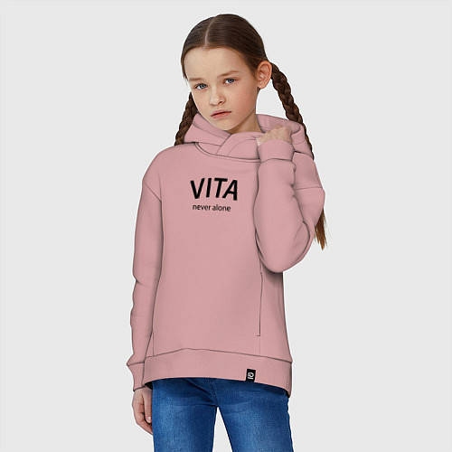 Детское худи оверсайз Vita never alone - motto / Пыльно-розовый – фото 3