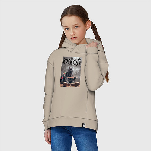 Детское худи оверсайз Rock cat - ai art / Миндальный – фото 3