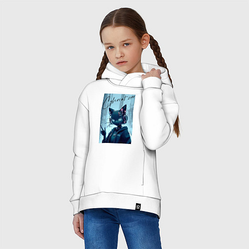 Детское худи оверсайз Cybercat 2099 - ai art / Белый – фото 3