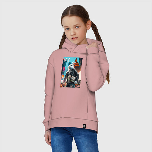 Детское худи оверсайз Cool hare with a skateboard - ai art / Пыльно-розовый – фото 3