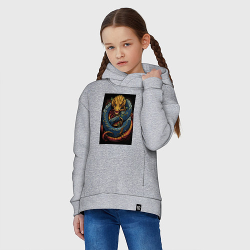 Детское худи оверсайз Муай тай синий дракон / Меланж – фото 3
