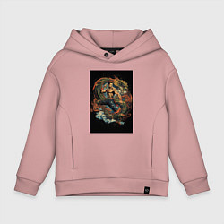 Толстовка оверсайз детская Муай Тай боец и зеленый дракон, цвет: пыльно-розовый