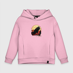 Толстовка оверсайз детская Черный волк на горе, цвет: светло-розовый