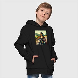 Толстовка оверсайз детская Mona Lisa on a motorcycle - ai art, цвет: черный — фото 2