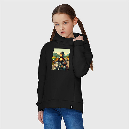 Детское худи оверсайз Mona Lisa on a motorcycle - ai art / Черный – фото 3