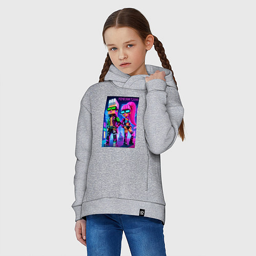Детское худи оверсайз Barbie and Ken - Minecraft 2099 ai art collaborati / Меланж – фото 3