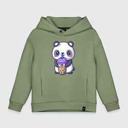 Толстовка оверсайз детская Panda drink, цвет: авокадо