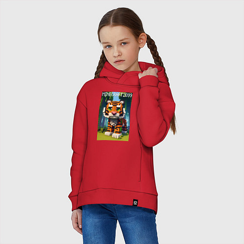 Детское худи оверсайз Funny tiger cub - Minecraft / Красный – фото 3