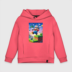 Толстовка оверсайз детская Марио и Майнкрафт - коллаба, цвет: коралловый