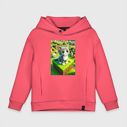 Толстовка оверсайз детская Funny kitten - Minecraft ai art, цвет: коралловый
