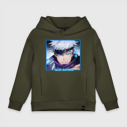 Толстовка оверсайз детская Сатору Годзё портрет Jujutsu Kaisen, цвет: хаки