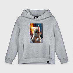 Толстовка оверсайз детская Заяц в огненном лесу, цвет: меланж