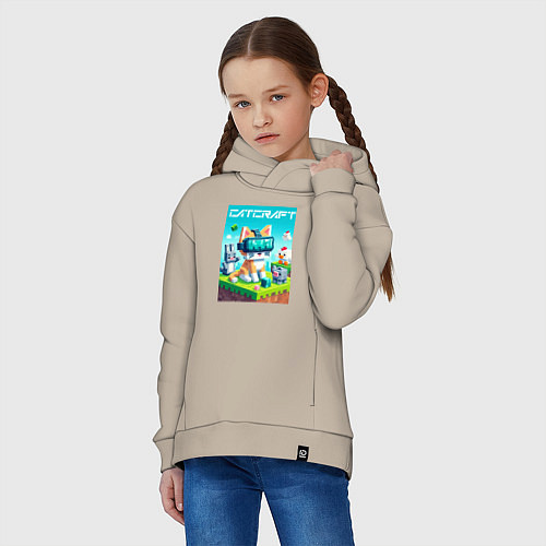 Детское худи оверсайз Catcraft - collaboration ai art / Миндальный – фото 3