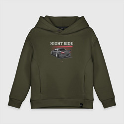 Толстовка оверсайз детская Nissan skyline night ride, цвет: хаки