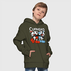 Толстовка оверсайз детская Cuphead and Mugman, цвет: хаки — фото 2
