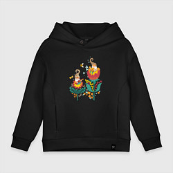 Толстовка оверсайз детская Милые гномы в цветах, цвет: черный