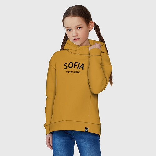 Детское худи оверсайз Sofia never alone - motto / Горчичный – фото 3