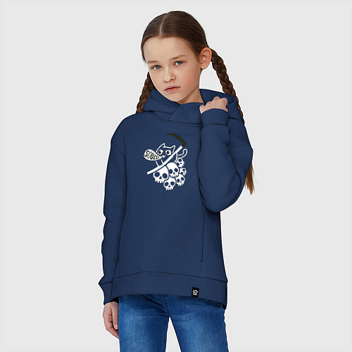 Детское худи оверсайз Кот с косой / Тёмно-синий – фото 3