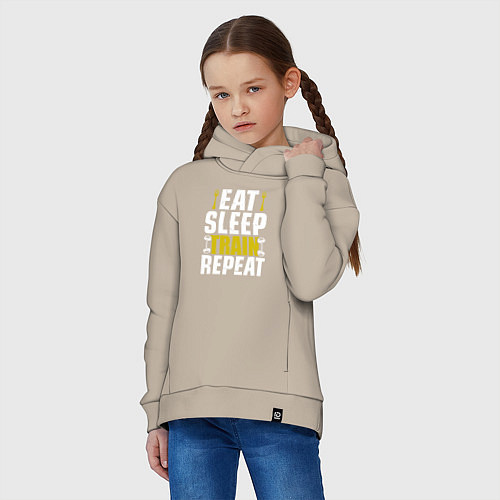 Детское худи оверсайз Eat sleep train / Миндальный – фото 3